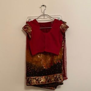 Dark red/black multicolor saree